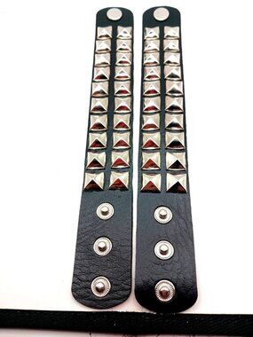 Gothic Double Row Square Studded Vegan Leather Bracelet Lot Of 2 New